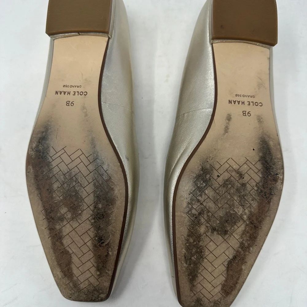 Cole Haan Grand 350 Soft Gold Brigid T Strap Ballet Flat Women’s 9 Leather shoes